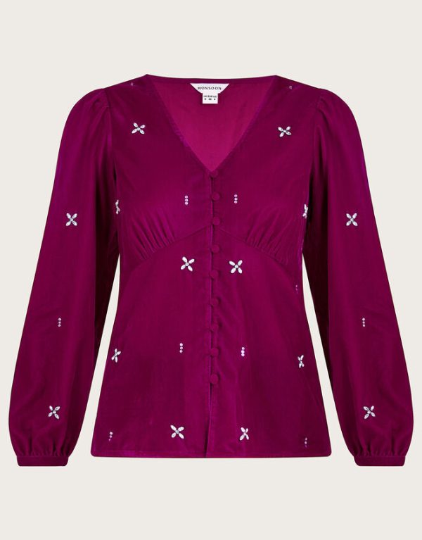 Monsoon Carola Embellished Velvet Blouse Pink - Image 5