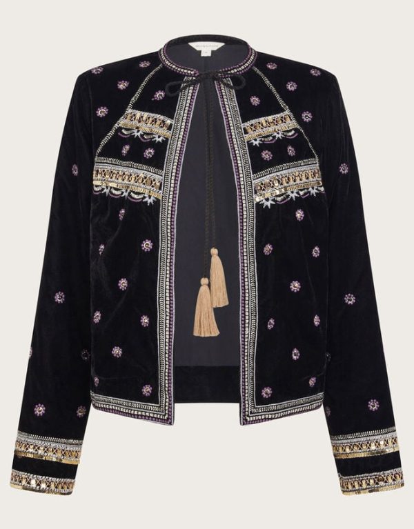 Monsoon Vera Embellished Velvet Jacket Black - Image 5