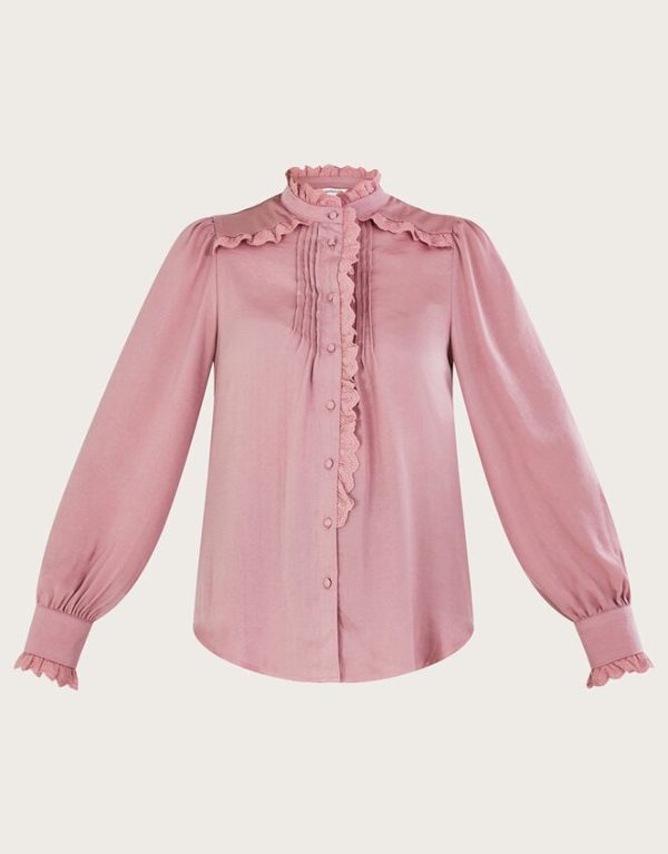 Monsoon Perry Satin Pintuck Blouse Pink - Image 5