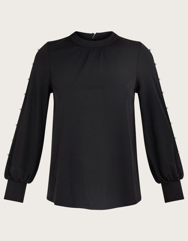 Monsoon Pearl Detail Blouse Black - Image 6