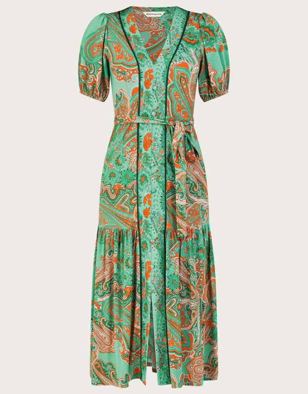 Monsoon Skye Scarf Print Dress Green - Image 5