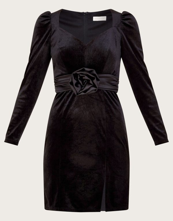 Monsoon Carla Velvet Corsage Dress Black - Image 6