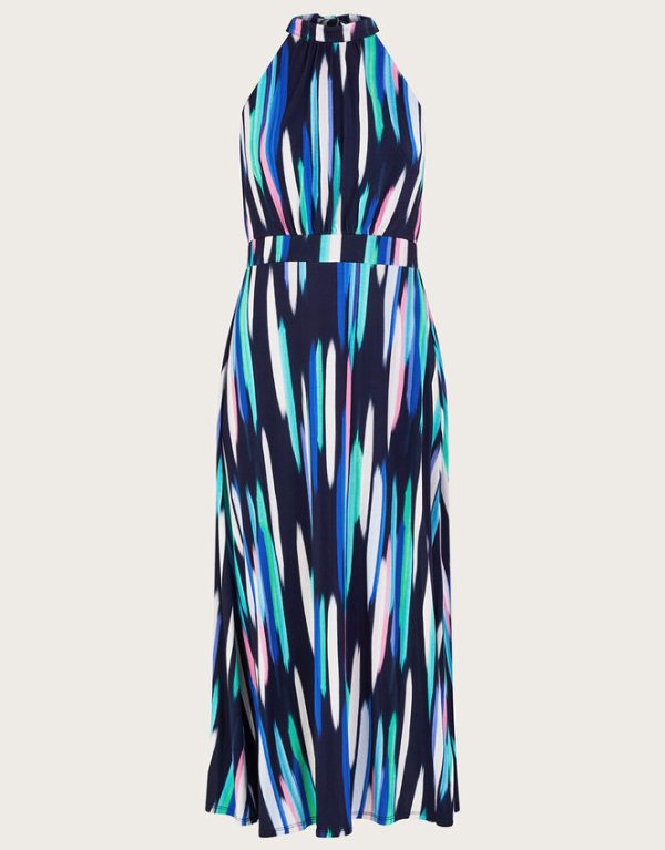 Monsoon Holly Print Halter Neck Maxi Dress Blue - Image 5