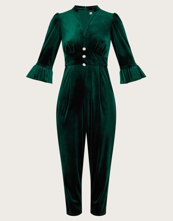 Monsoon Kyra Velvet Jumpsuit Green - Image 6