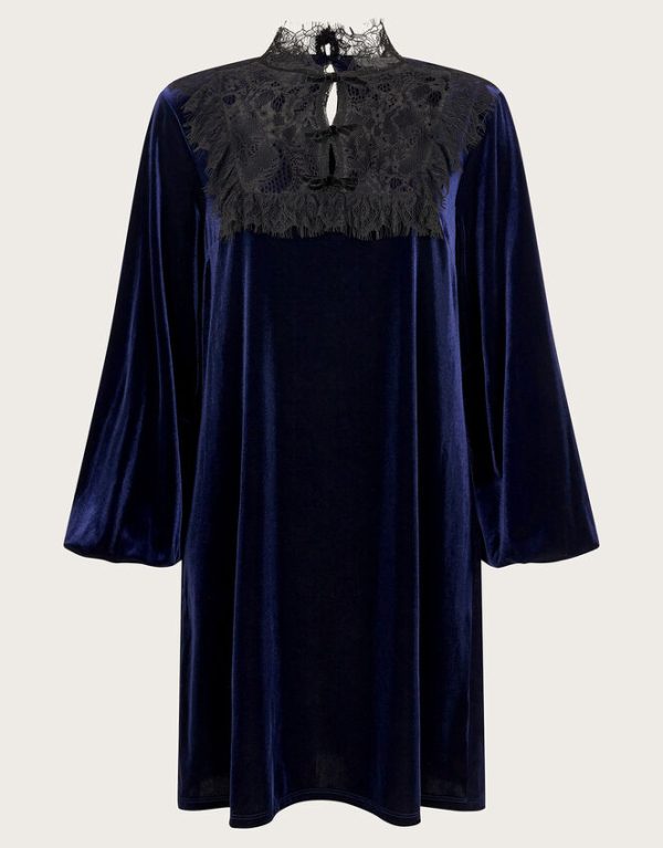 Monsoon Bess Velvet Lace Dress Blue - Image 5