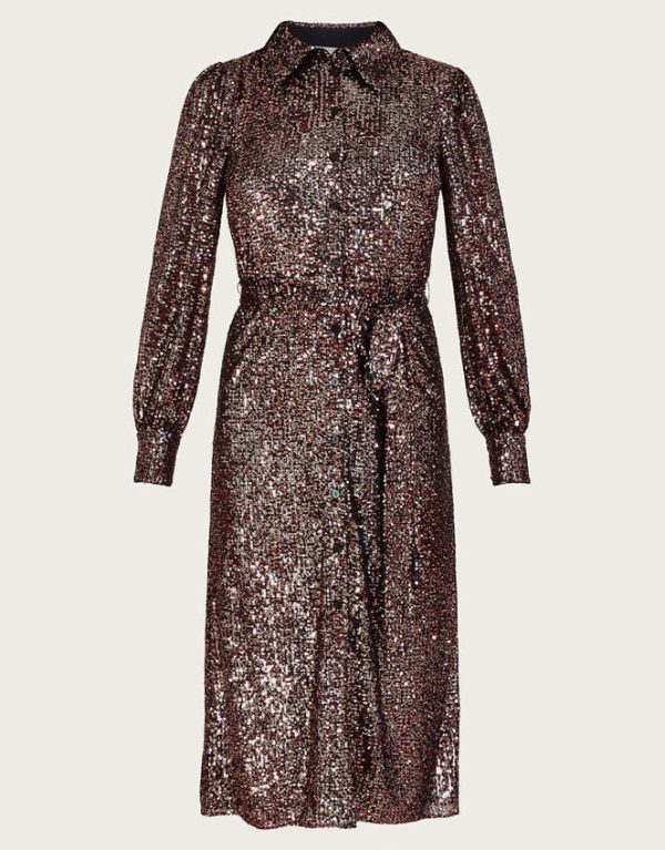 Monsoon Megan Sequin Dress Silver - Image 6