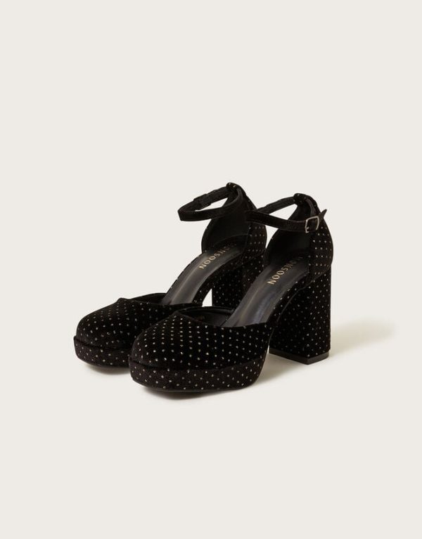 Monsoon Velvet Spot Closed Toe Platform Heels Black - Image 2