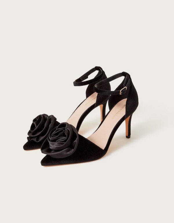 Monsoon Satin Corsage Heels Black