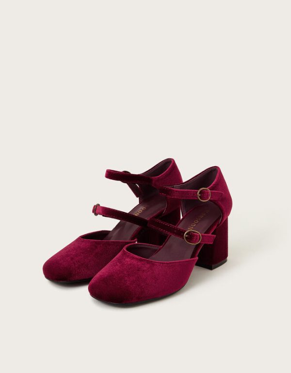 Monsoon Ruth Velvet Mary Jane Heels Red