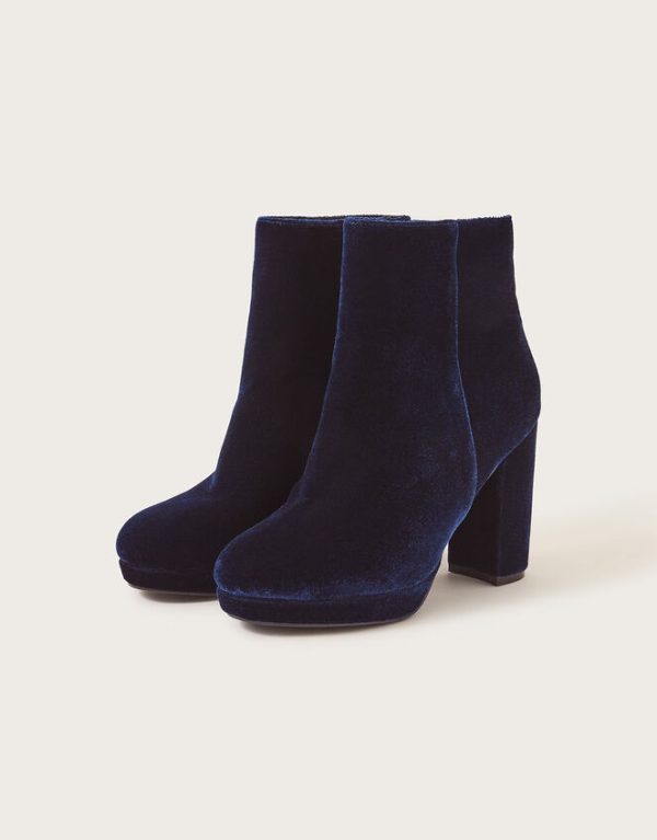 Monsoon Velvet Platform Boots Blue