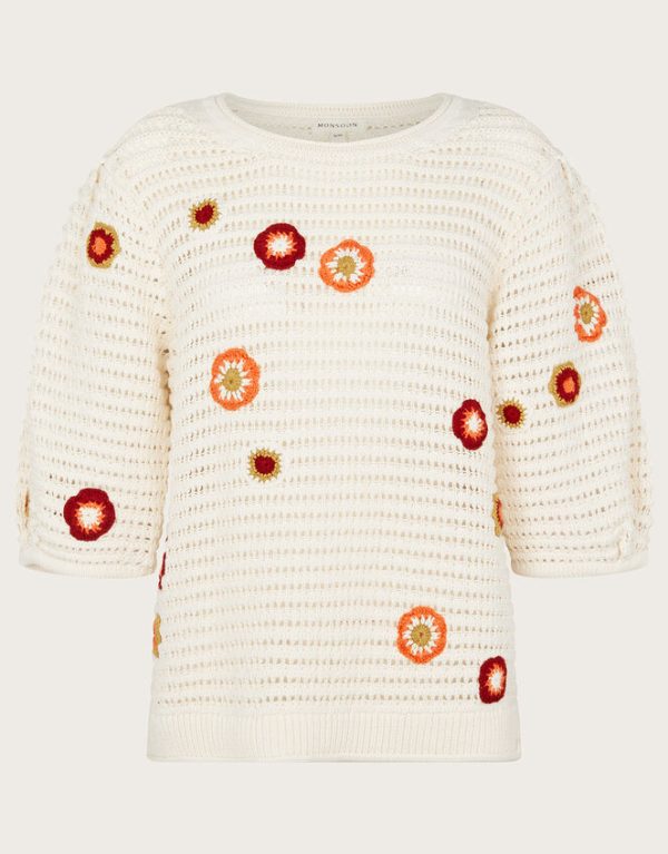 Monsoon Floral Embroidered Jumper Ivory - Image 5