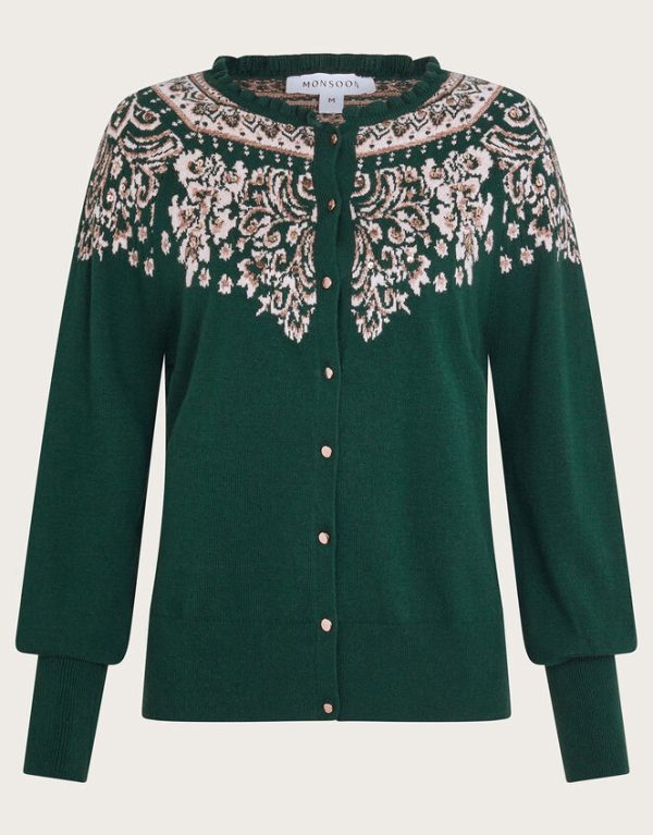 Monsoon Hope Fair Isle Cardigan Green - Image 5