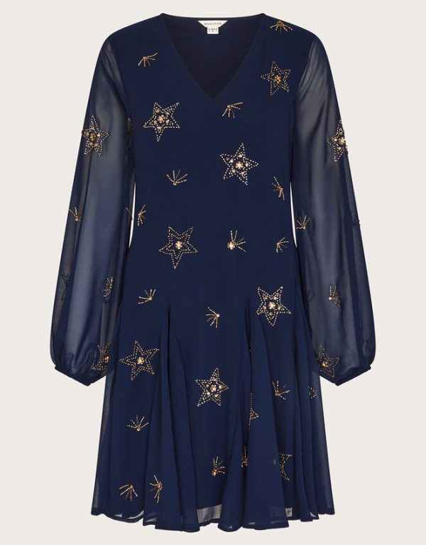 Monsoon Selena Star Embellished Dress Blue - Image 5