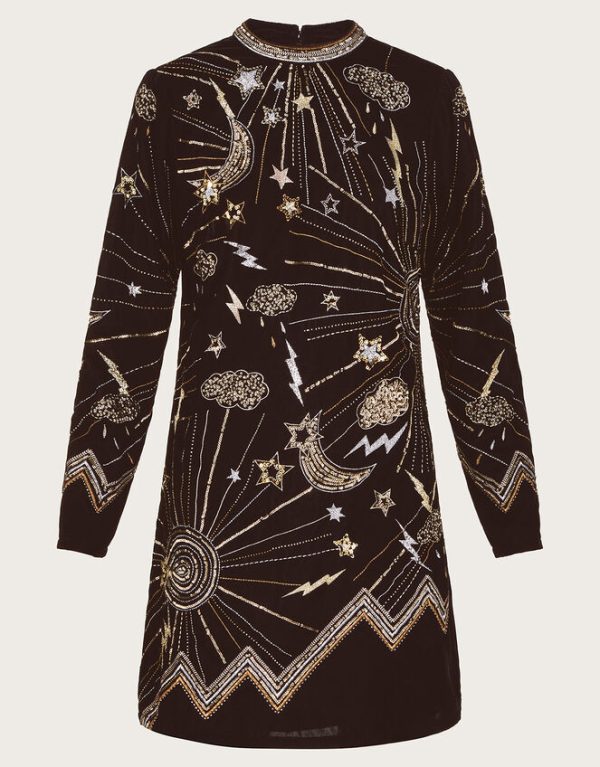 Monsoon Tina Embroidered Velvet Tunic Dress Black - Image 5