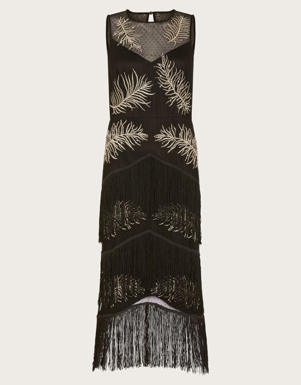 Monsoon Fari Embellished Fringe Dress Black - Image 5