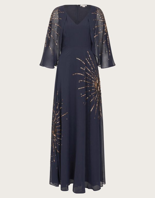 Monsoon Ella Embellished Cape Dress Blue - Image 5