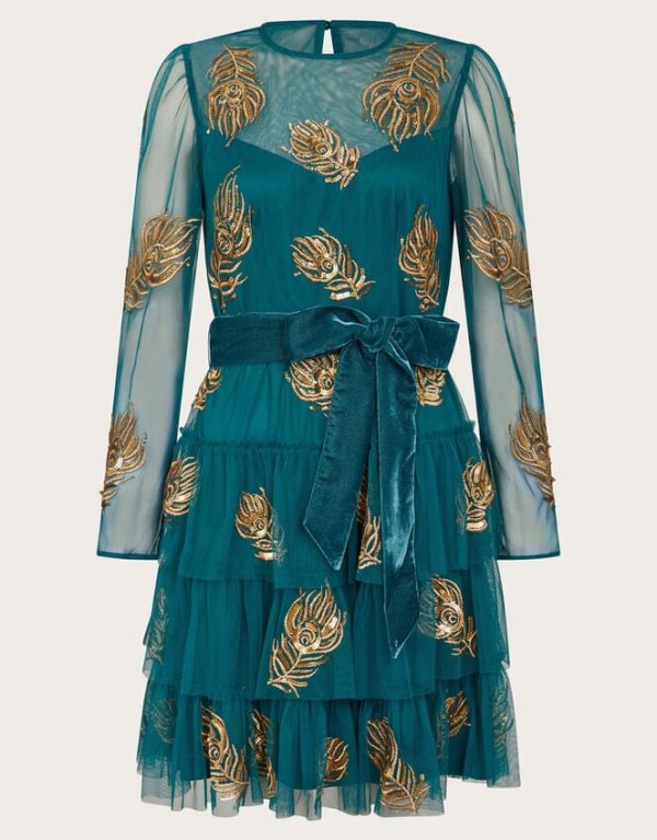 Monsoon Tally Embellished Tiered Dress Teal - Image 6