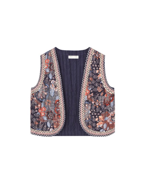 Monsoon Maison Hotel Floral Quilted Waistcoat Blue - Image 6