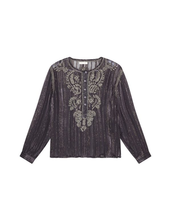 Monsoon Kate Metallic Embroidered Blouse Black - Image 7