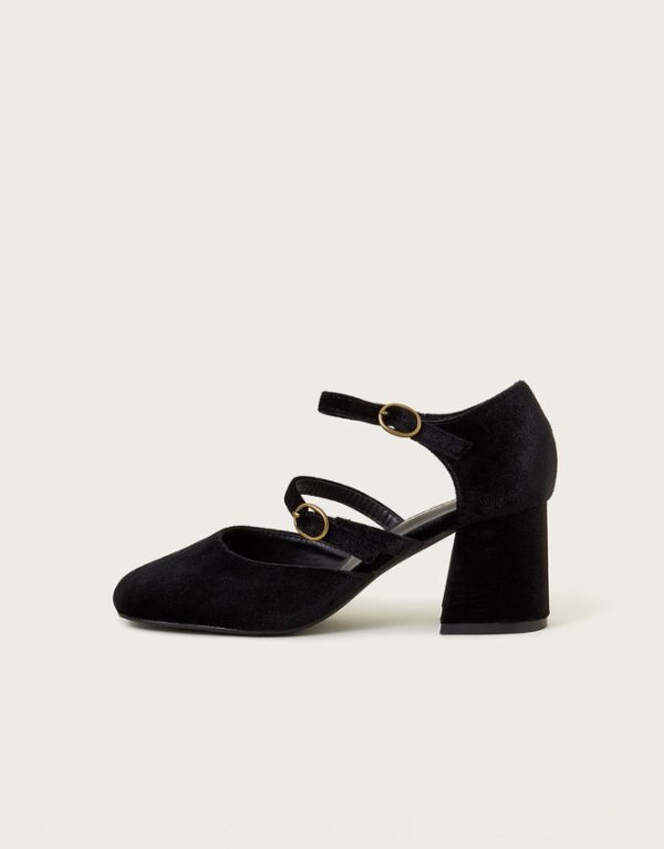 Monsoon Ruth Velvet Mary Jane Heels Black - Image 3