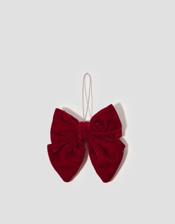 Monsoon Embellished Pearl Bow Christmas Tree Decoration Red - Image 2