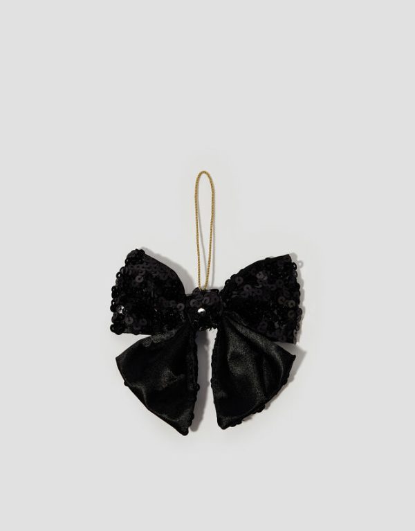 Monsoon Sequin Bow Christmas Tree Decoration Black - Image 2