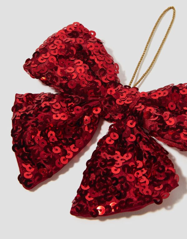 Monsoon Sequin Bow Christmas Tree Decoration Red - Image 2