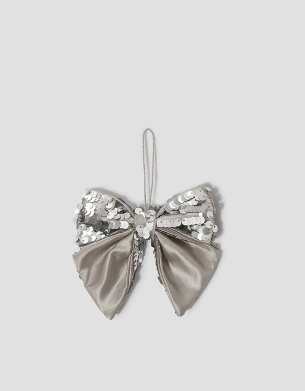 Monsoon Sequin Bow Christmas Tree Decoration Silver - Image 2