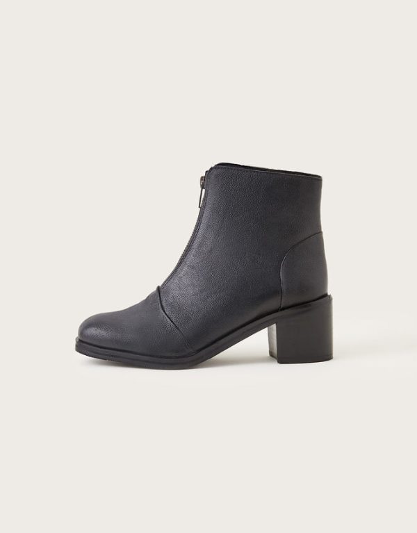 Monsoon Zip Front Chunky Leather Boots Black - Image 3