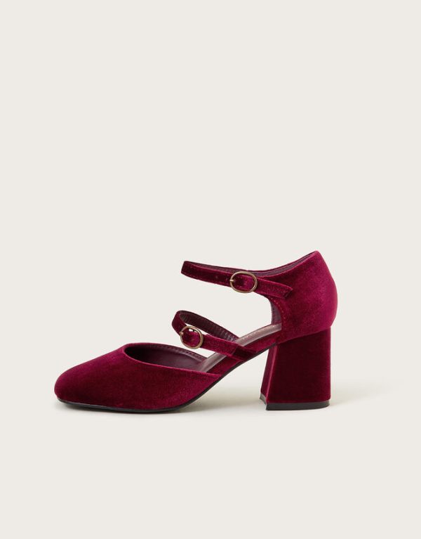 Monsoon Ruth Velvet Mary Jane Heels Red - Image 2