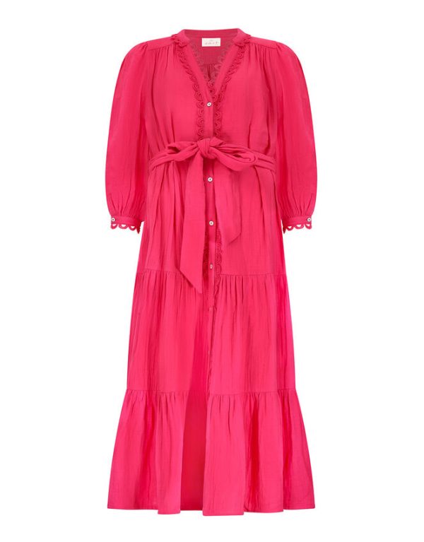 Monsoon East Tie Waist Tiered Dress Pink - Image 6