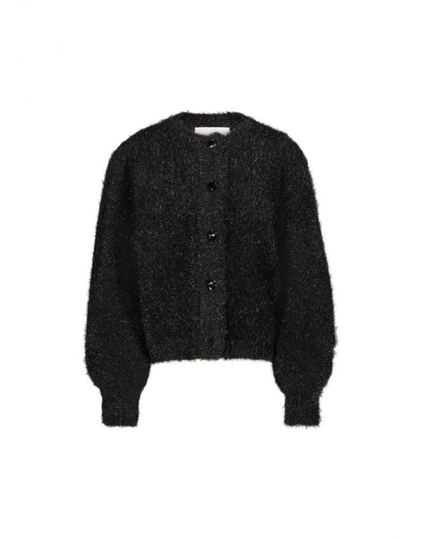 Monsoon Fabienne Chapot Metallic Fluffy Cardigan Black - Image 6