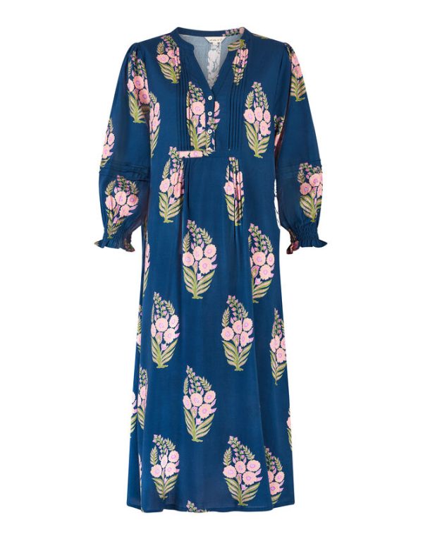 Monsoon East Floral Print Midi Dress Blue - Image 7