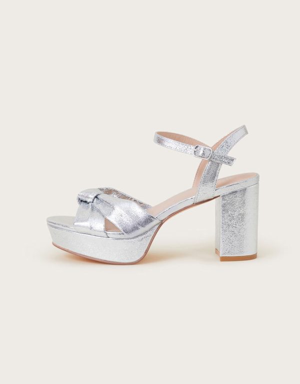 Monsoon Twist Knot Platform Heels Silver - Image 3