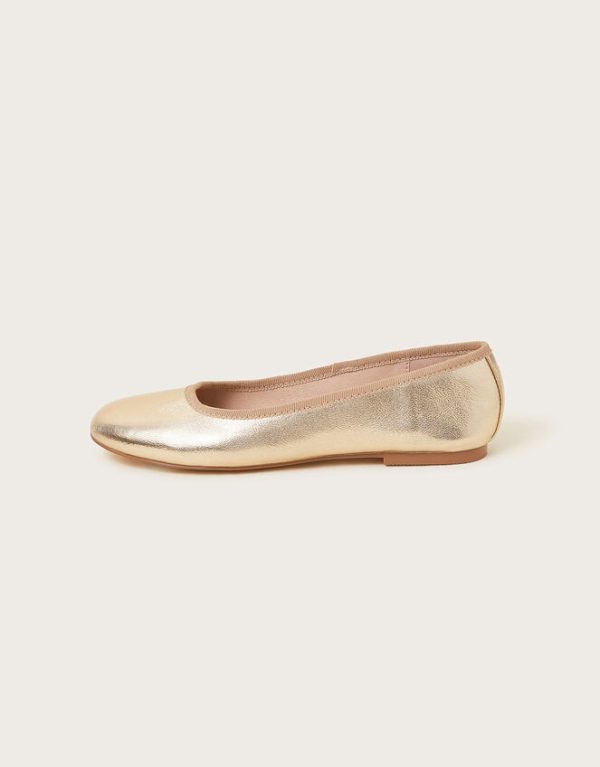 Monsoon Metallic Ballet Flats Gold - Image 3