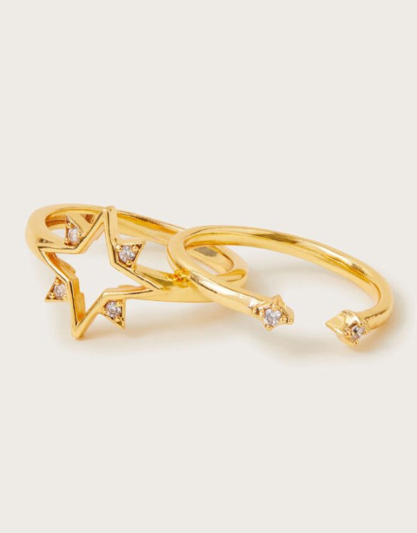 Monsoon Diamante Rings Set of Two Gold - Image 2