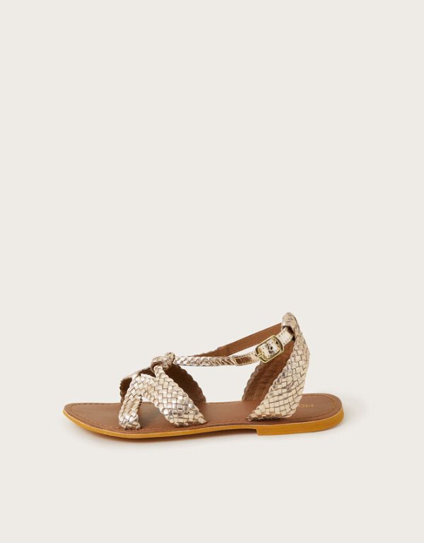 Monsoon Woven Leather Sandals Gold - Image 3