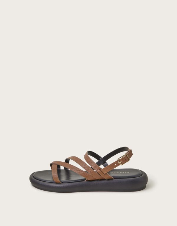 Monsoon Leather Strappy Flatform Sandals Tan - Image 3