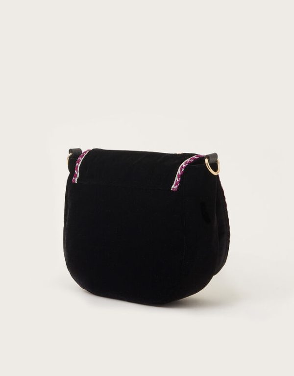 Monsoon Freya Embroidered Velvet Saddle Bag Black - Image 2