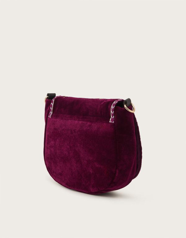 Monsoon Freya Embroidered Velvet Saddle Bag Red - Image 2