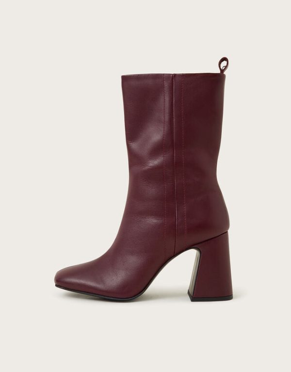 Monsoon Orla Leather Heeled Boots Red - Image 3