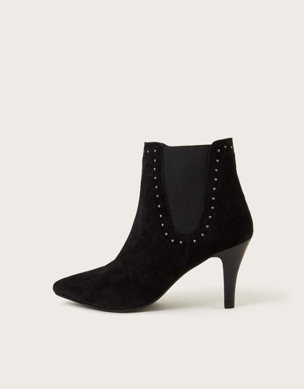 Monsoon Oriana Suede Stud Heeled Boots Black - Image 3