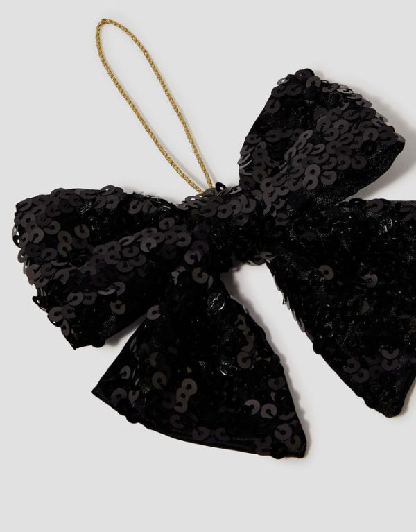 Monsoon Sequin Bow Christmas Tree Decoration Black - Image 3