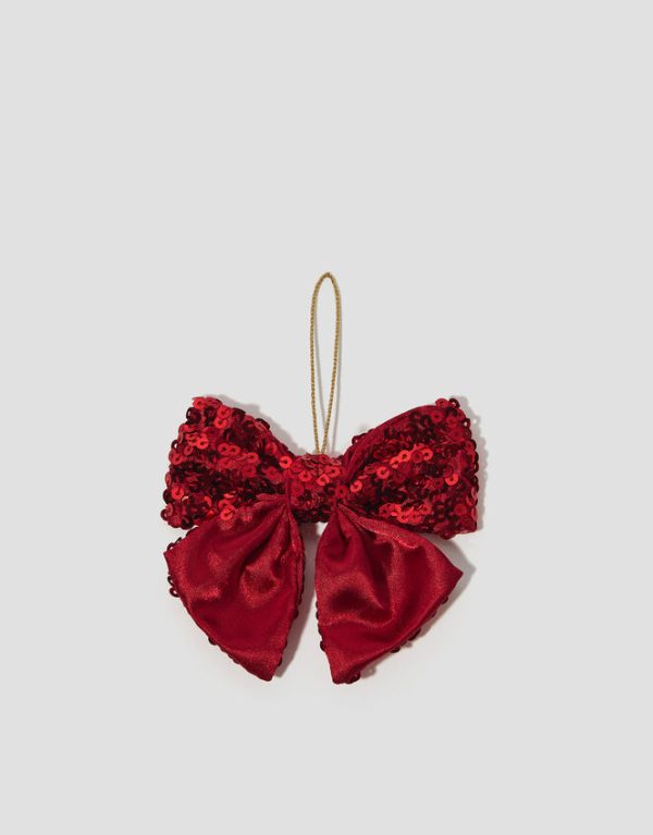 Monsoon Sequin Bow Christmas Tree Decoration Red - Image 3