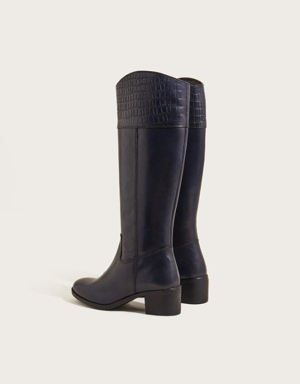 Monsoon Croc Detail Leather Riding Boots Blue - Image 3