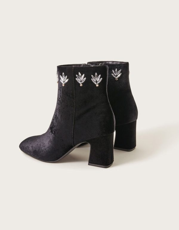 Monsoon Embellished Velvet Ankle Boots Black - Image 2