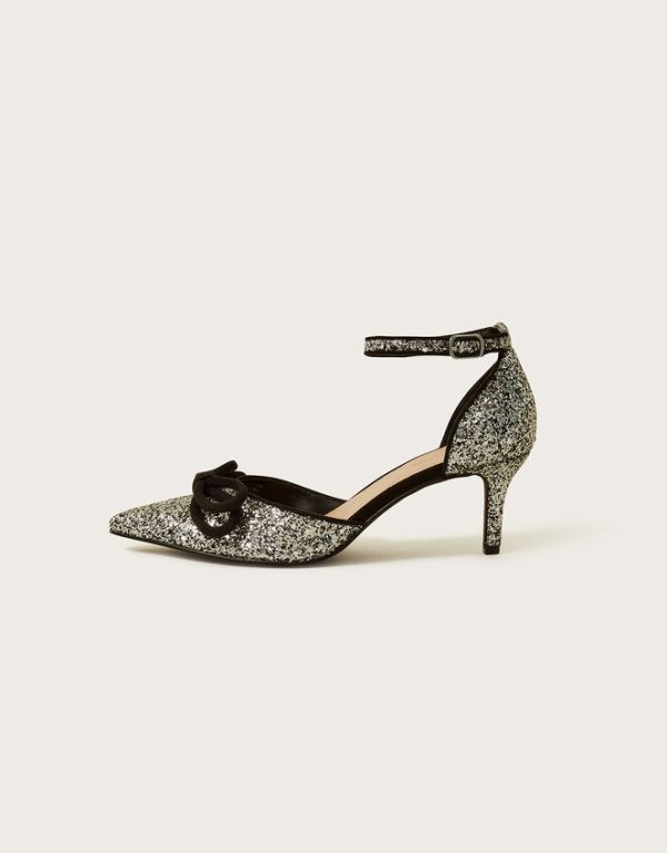 Monsoon Pointy Glitter Kitten Heels Silver - Image 2