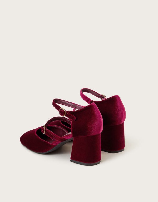 Monsoon Ruth Velvet Mary Jane Heels Red - Image 3