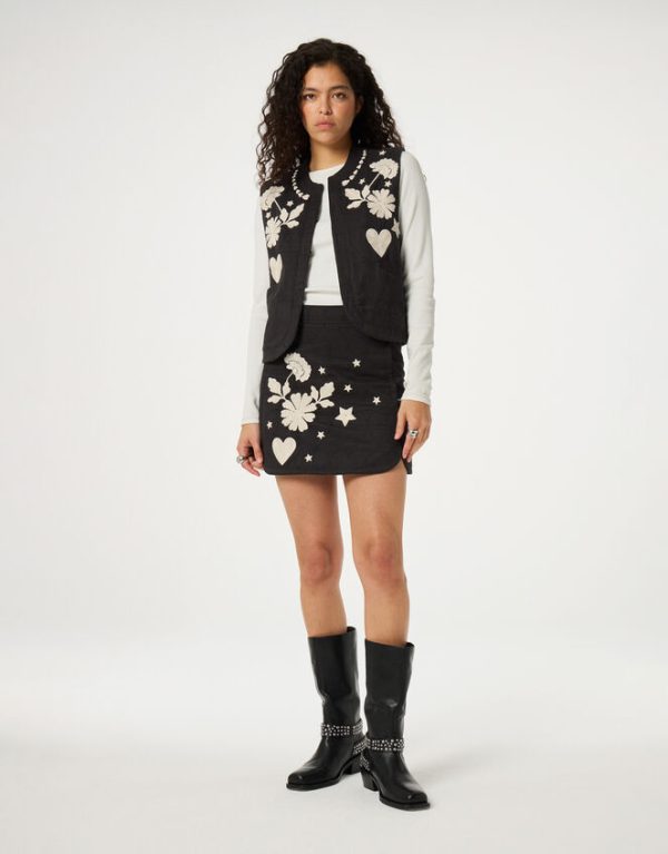 Monsoon Fabienne Chapot Berry Embroidered Gilet Black - Image 4