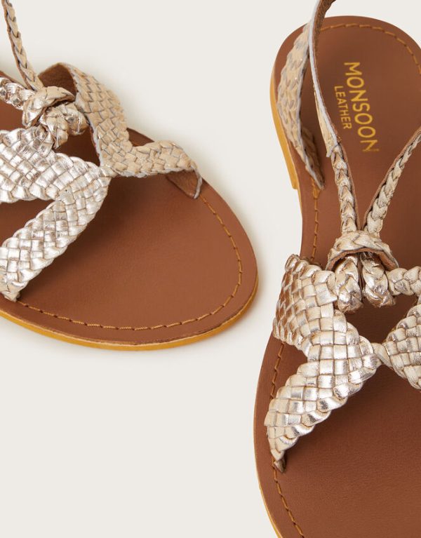 Monsoon Woven Leather Sandals Gold - Image 4